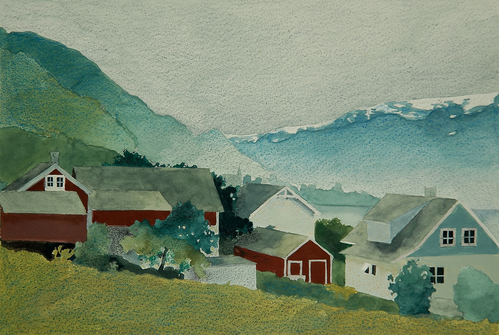 Lofthus Norway, 1979 watercolor on paper. 6 x 8''